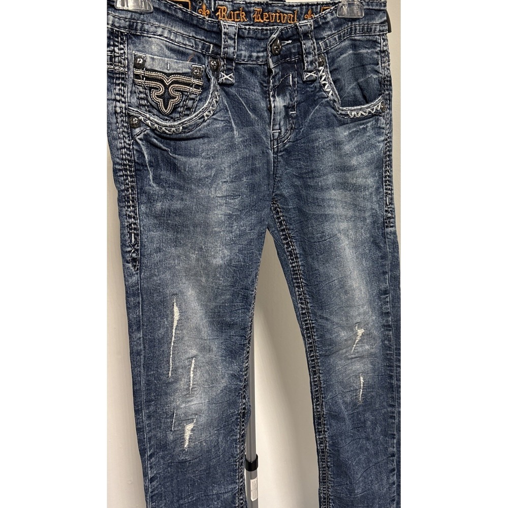 Rock Revival Eben Straight Leg Jeans Mens Size 30 Distressed Blue Acid Wash - Picture 9 of 14